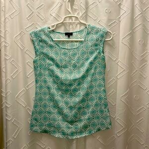 Limited capped sleeve blouse teal and white XS